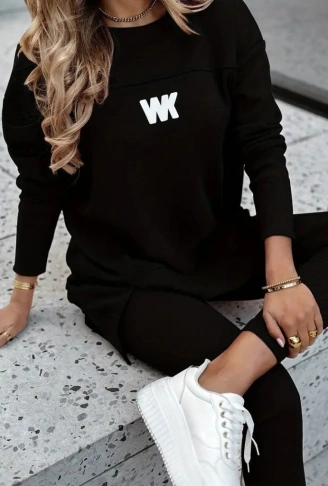 Kadın Uzun Kollu Bisiklet Yaka Nervurlu Viskon Iki Iplik Ve Tayt Pantolon Ikili Takım