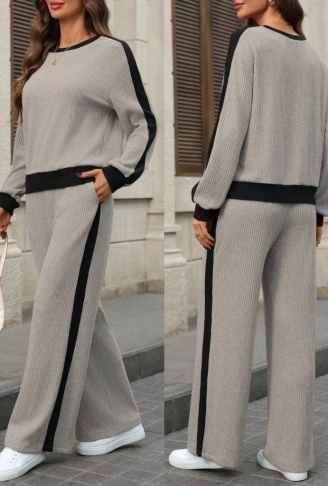 Kadın Uzun Kollu Bisiklet Yaka şardonlu Kaşkorse Bluz Ve Pantolon Ikili Takım