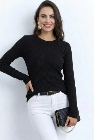 Kadın Uzun Kollu Bisiklet Yaka Triko Kazak