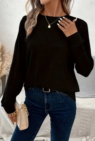 Kadın Uzun Kollu Bisiklet Yaka Viskon Bluz