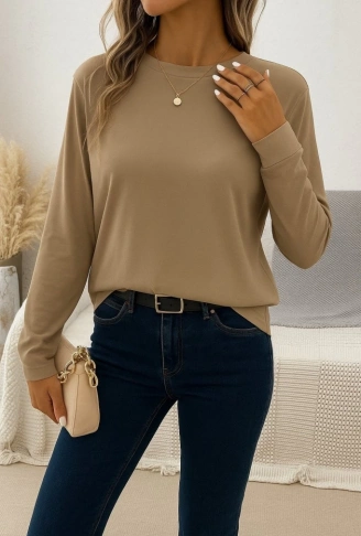Kadın Uzun Kollu Bisiklet Yaka Viskon Bluz