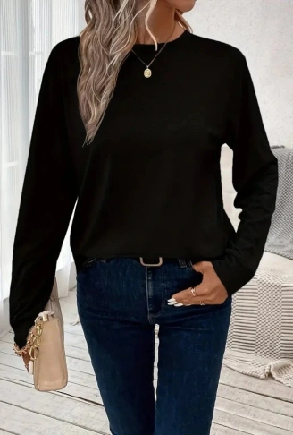 Kadın Uzun Kollu Bisiklet Yaka Viskon Bluz