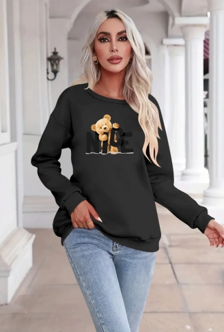 Kadın Uzun Kollu Bisiklet Yaka Viskon Iki Iplik Bluz