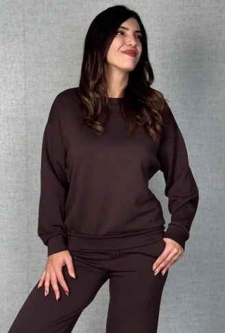 Kadın Uzun Kollu Bisiklet Yaka Viskon Iki Iplik Bluz Ve Pantolon Ikili Takım