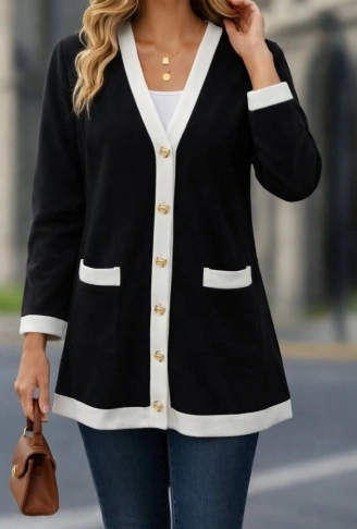 Kadın Uzun Kollu Cepli önden Düğmeli Uzun Modal Ceket Hırka