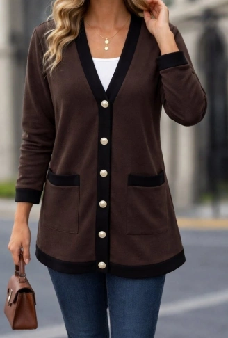 Kadın Uzun Kollu Cepli önden Düğmeli Uzun Modal Ceket Hırka