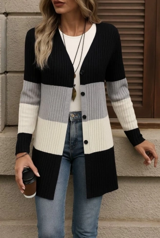 Kadın Uzun Kollu çok Renkli önden Düğmeli Uzun Ceket