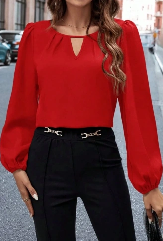 Kadın Uzun Kollu Damla Detaylı Ithal Krep Bluz