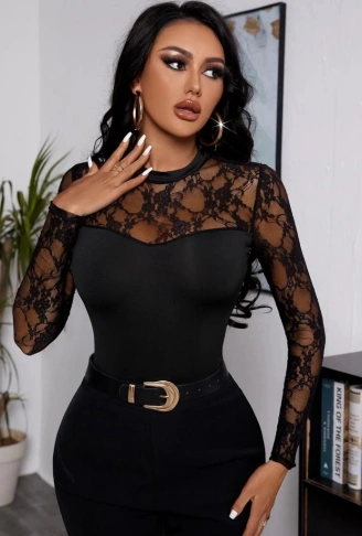 Kadın Uzun Kollu Dantel Detaylı Viskon Bluz