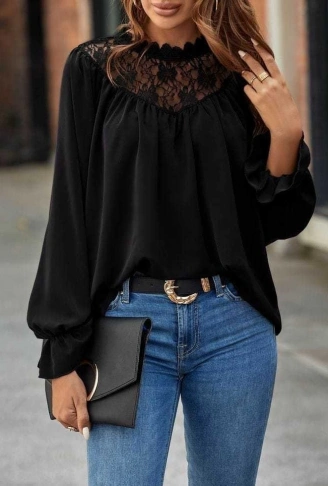 Kadın Uzun Kollu Dantelli Salaş Sandy Bluz