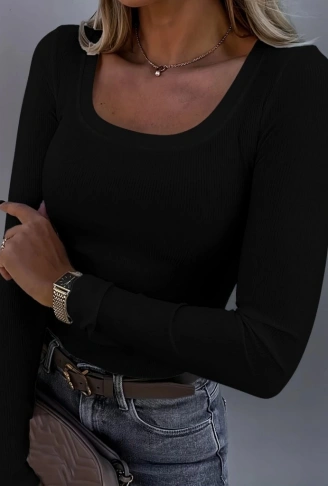 Kadın Uzun Kollu Derin Yuvarlak Yaka Kaşkorse Bluz