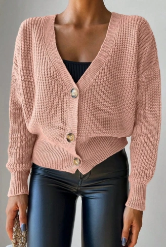 Kadın Uzun Kollu Düğme Detay Triko Bluz