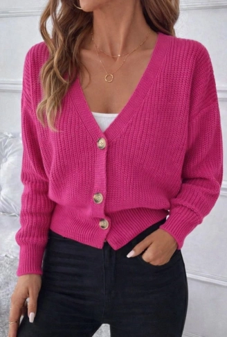 Kadın Uzun Kollu Düğme Detay Triko Bluz