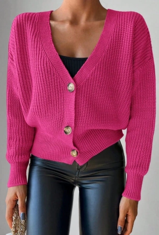 Kadın Uzun Kollu Düğme Detay Triko Bluz