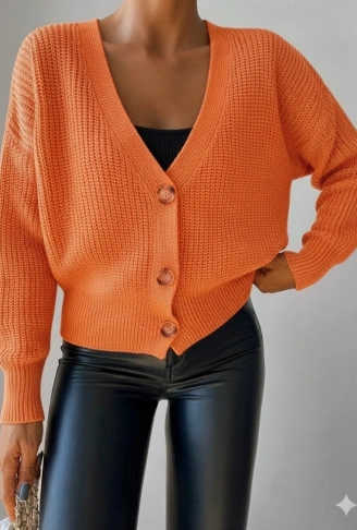 Kadın Uzun Kollu Düğme Detay Triko Bluz