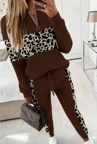 Kadın Uzun Kollu Fermuarlı Karışık Desenli Viskon Iki Iplik Bluz Ve Pantolon Ikili Takım