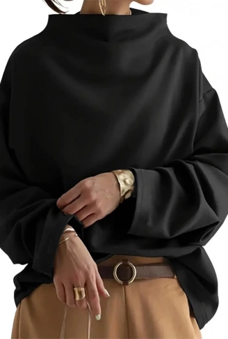 Kadın Uzun Kollu Geniş Balıkçı Yaka Modal Bluz