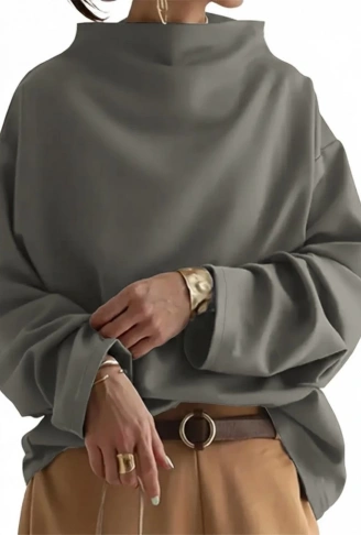 Kadın Uzun Kollu Geniş Balıkçı Yaka Modal Bluz