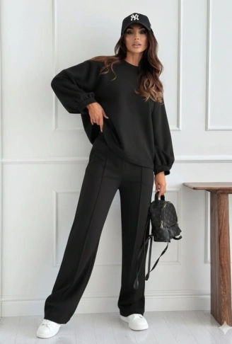 Kadın Uzun Kollu Geniş Kesim Modal Bluz Ve Pantolon Ikili Takım