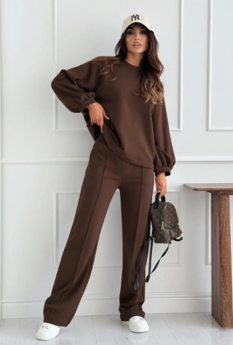 Kadın Uzun Kollu Geniş Kesim Modal Bluz Ve Pantolon Ikili Takım