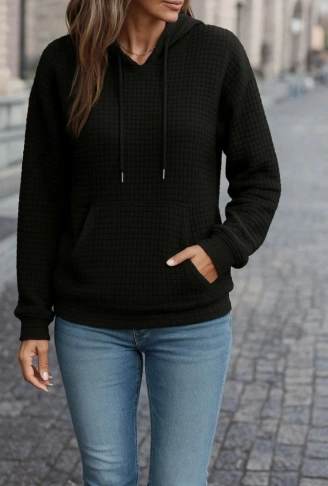 Kadın Uzun Kollu Kapşonlu Bağcıklı Cepli Capitone Sweatshirt