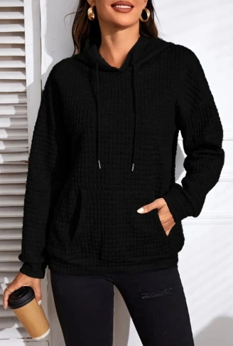 Kadın Uzun Kollu Kapşonlu Bağcıklı Cepli Capitone Sweatshirt