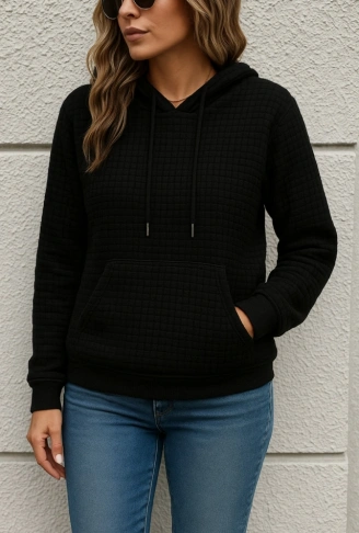 Kadın Uzun Kollu Kapşonlu Bağcıklı Cepli Capitone Sweatshirt