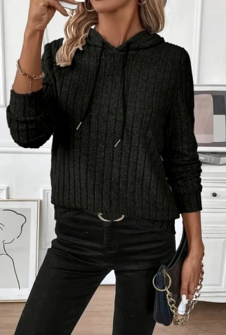 Kadın Uzun Kollu Kapşonlu Bağcıklı şardonlu Kaşkorse Bluz