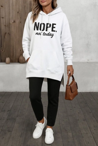 Kadın Uzun Kollu Kapşonlu Bağcıklı Viskon Iki Iplik Sweat