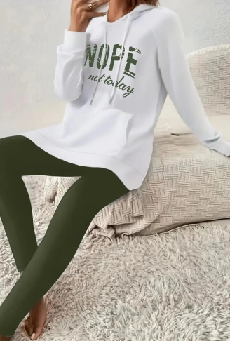 Kadın Uzun Kollu Kapşonlu Bağcıklı Viskon Iki Iplik Sweat