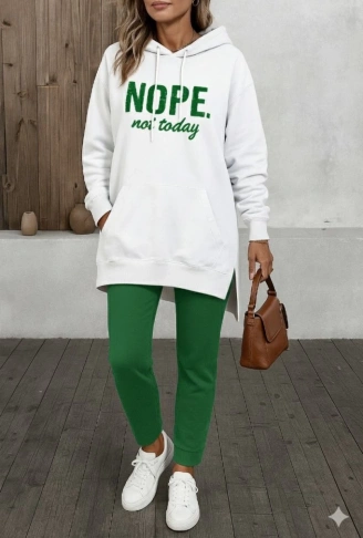 Kadın Uzun Kollu Kapşonlu Bağcıklı Viskon Iki Iplik Sweat