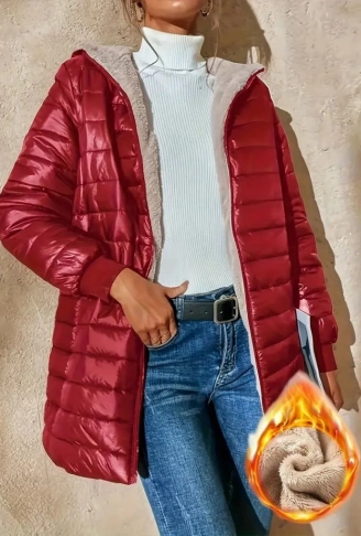 Kadın Uzun Kollu Kapşonlu Cep Detaylı Fermuarlı Orta Boy Mont