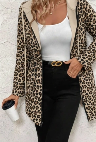 Kadın Uzun Kollu Kapşonlu çift Taraflı Cepli Bağcıklı Fermuarlı Viskon Iki Iplik Ceket