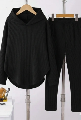 Kadın Uzun Kollu Kapşonlu Meloni Bluz Ve Pantolon Ikili Takım