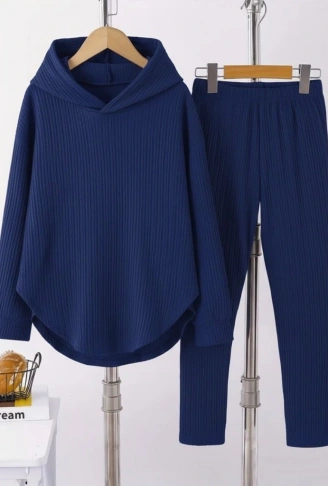 Kadın Uzun Kollu Kapşonlu Meloni Bluz Ve Pantolon Ikili Takım