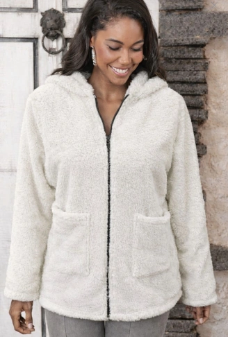 Kadın Uzun Kollu Kapşonlu önden Fermuarlı Cepli Welsoft Ceket