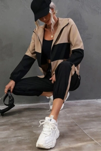 Kadın Uzun Kollu Kapşonlu önden Fermuarlı Viskon Iki Iplik Bluz Ve Pantolon Ikili Takım