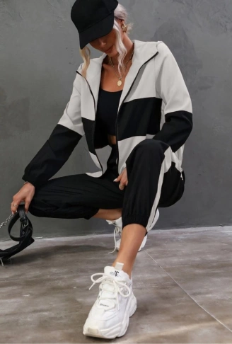 Kadın Uzun Kollu Kapşonlu önden Fermuarlı Viskon Iki Iplik Bluz Ve Pantolon Ikili Takım