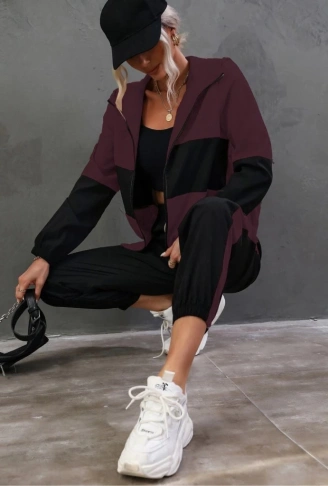 Kadın Uzun Kollu Kapşonlu önden Fermuarlı Viskon Iki Iplik Bluz Ve Pantolon Ikili Takım