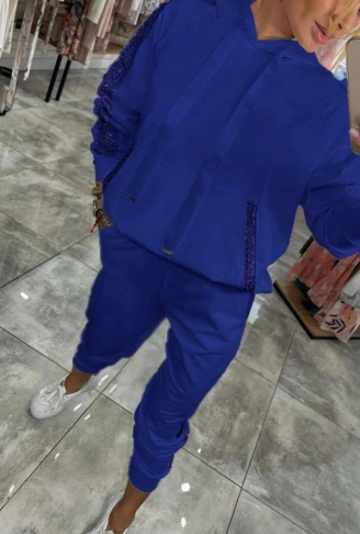 Kadın Uzun Kollu Kapşonlu Pulpayet Detay Viskon Iki Iplik Bluz Ve Pantolon Ikili Takım