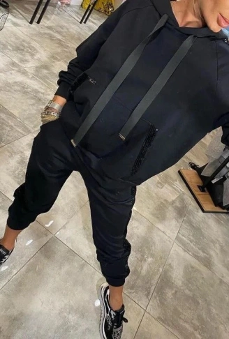 Kadın Uzun Kollu Kapşonlu Pulpayet Detay Viskon Iki Iplik Bluz Ve Pantolon Ikili Takım