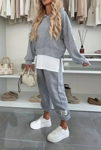 Kadın Uzun Kollu Kapşonlu Viskon Iki Iplik Bluz Ve Pantolon Ikili Takım