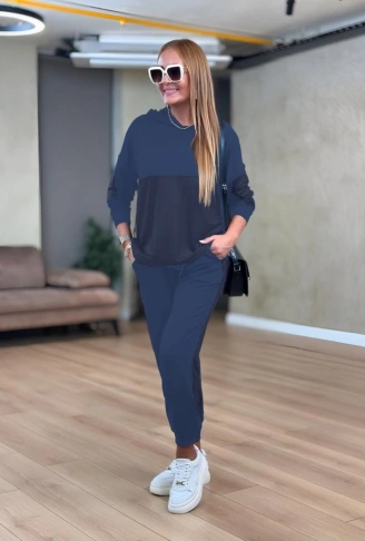 Kadın Uzun Kollu Kapşonlu Viskon Iki Iplik Bluz Ve Pantolon Ikili Takım