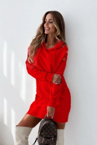 Kadın Uzun Kollu Kapüşon Detay Mini Elbise