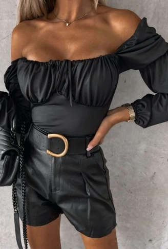 Kadın Uzun Kollu Kare Yaka Göğüs Büzgü Detay Sandy Bluz