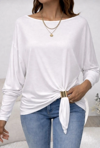 Kadın Uzun Kollu Kayık Yaka Manşet Ve Toka Detay Bluz