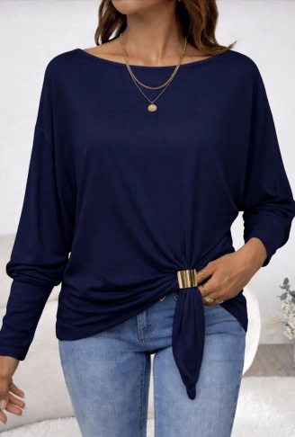 Kadın Uzun Kollu Kayık Yaka Manşet Ve Toka Detay Bluz