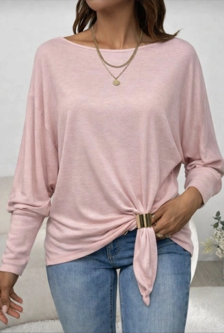 Kadın Uzun Kollu Kayık Yaka Manşet Ve Toka Detay Bluz