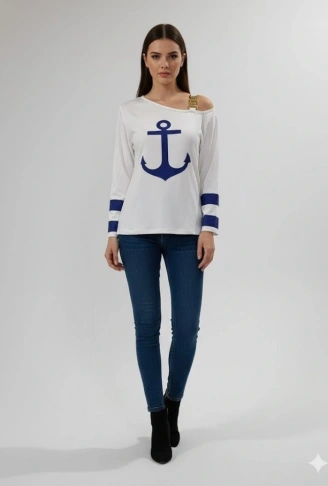 Kadın Uzun Kollu Kayık Yaka Omuz Dekoltesi Ve Toka Detaylı Bluz