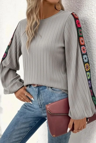 Kadın Uzun Kollu Kayık Yaka şardonlu Kaşkorse Bluz